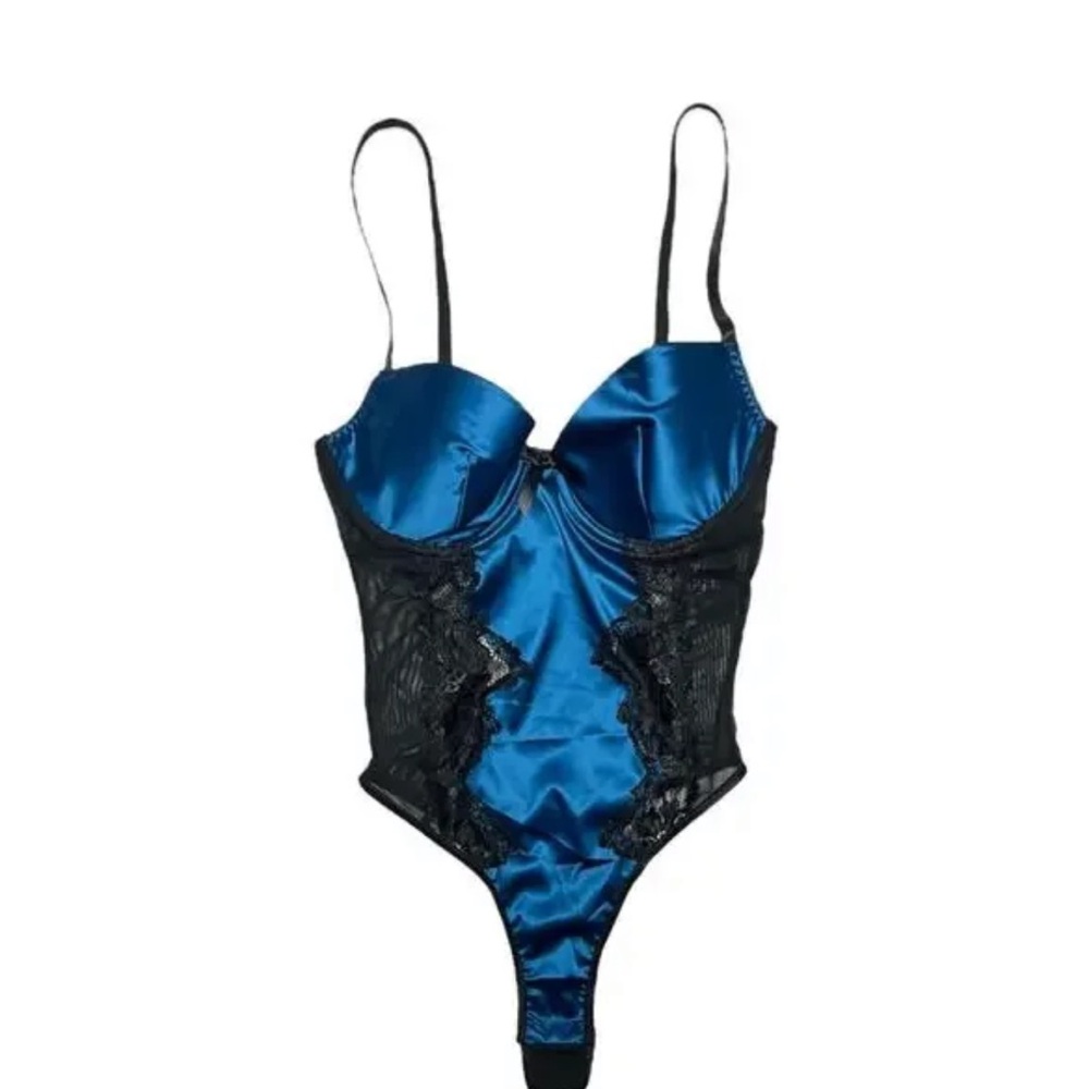 Fredrick’s of Hollywood Satin and Lace princess teddy in Blue and Black